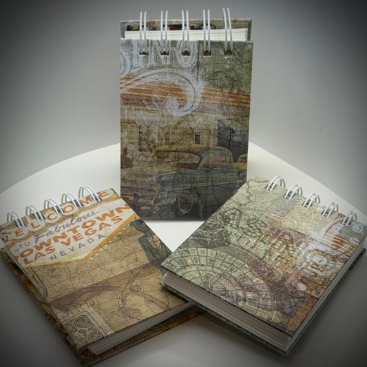 Handmade Watercolour Sketchbook a7 wire bound - Pastel Vintage Vegas Baby!