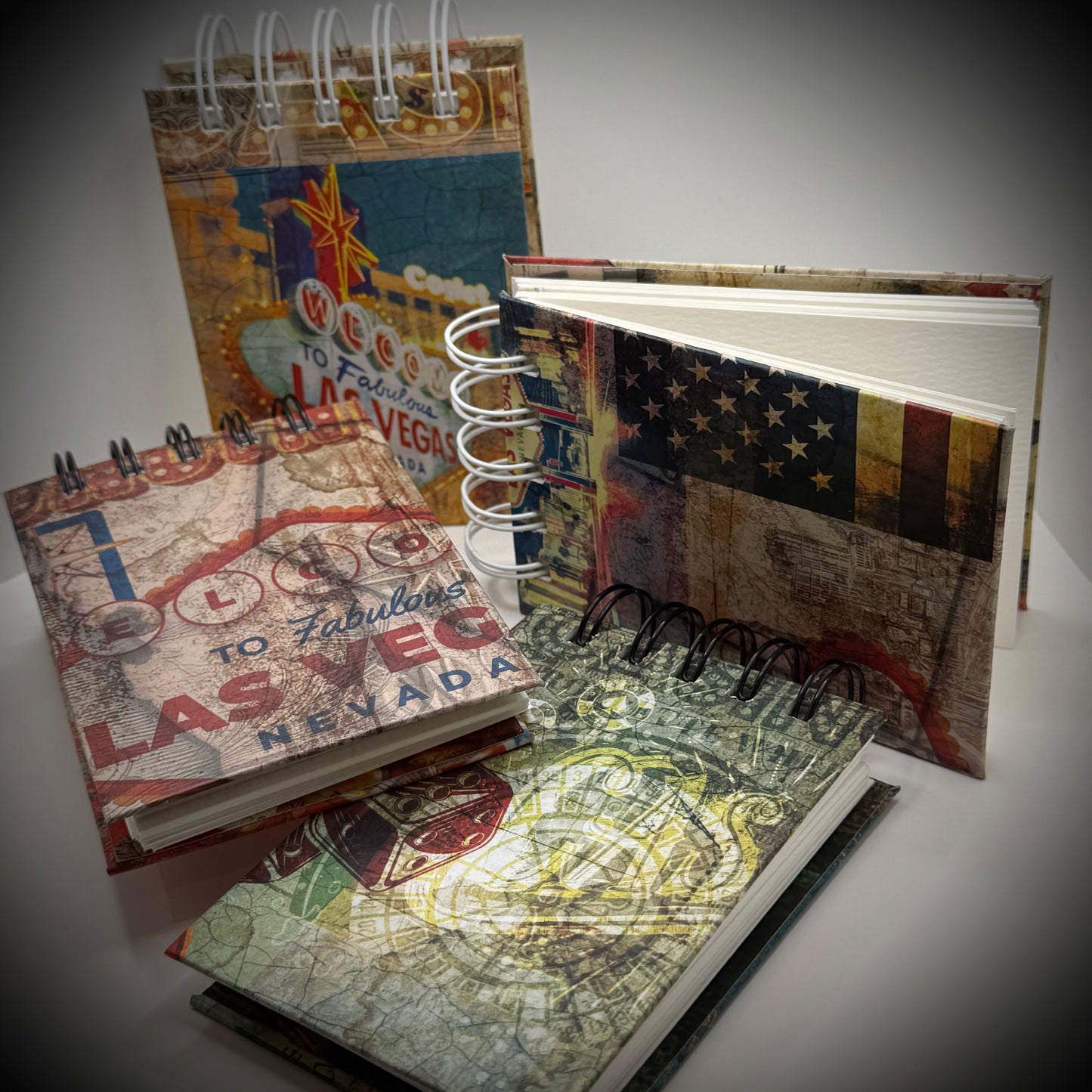 Handmade Watercolour Sketchbook a7 wire bound - Bold Vintage Vegas!