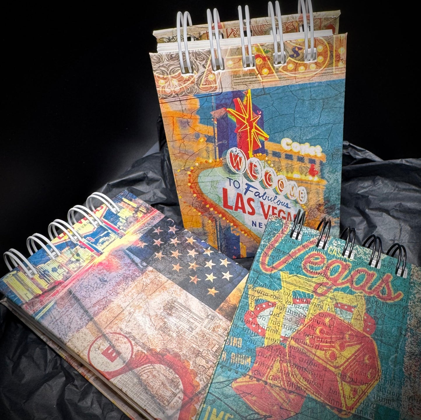 Handmade Watercolour Sketchbook a7 wire bound - Bold Vintage Vegas!