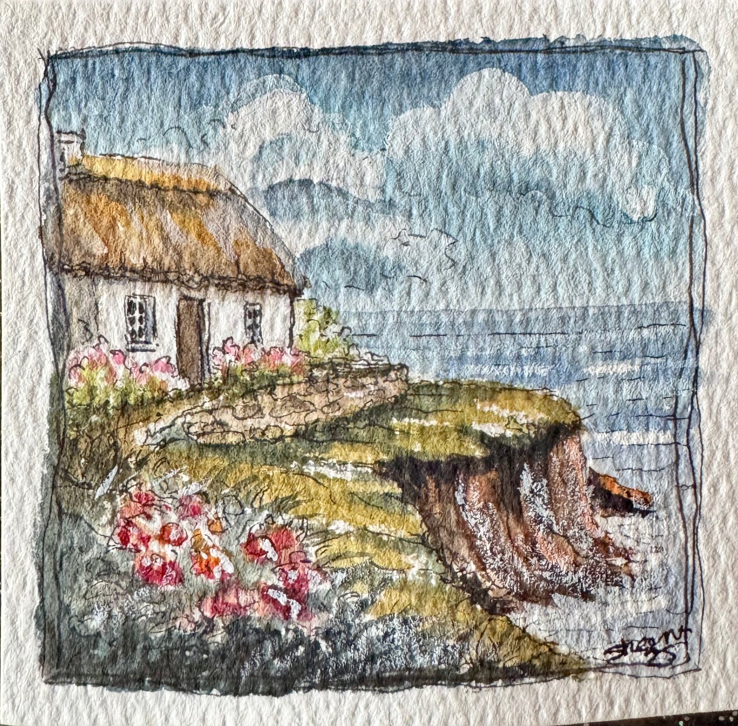 Hand-Painted Mini Originals by Sheena - Cottage on Coastline