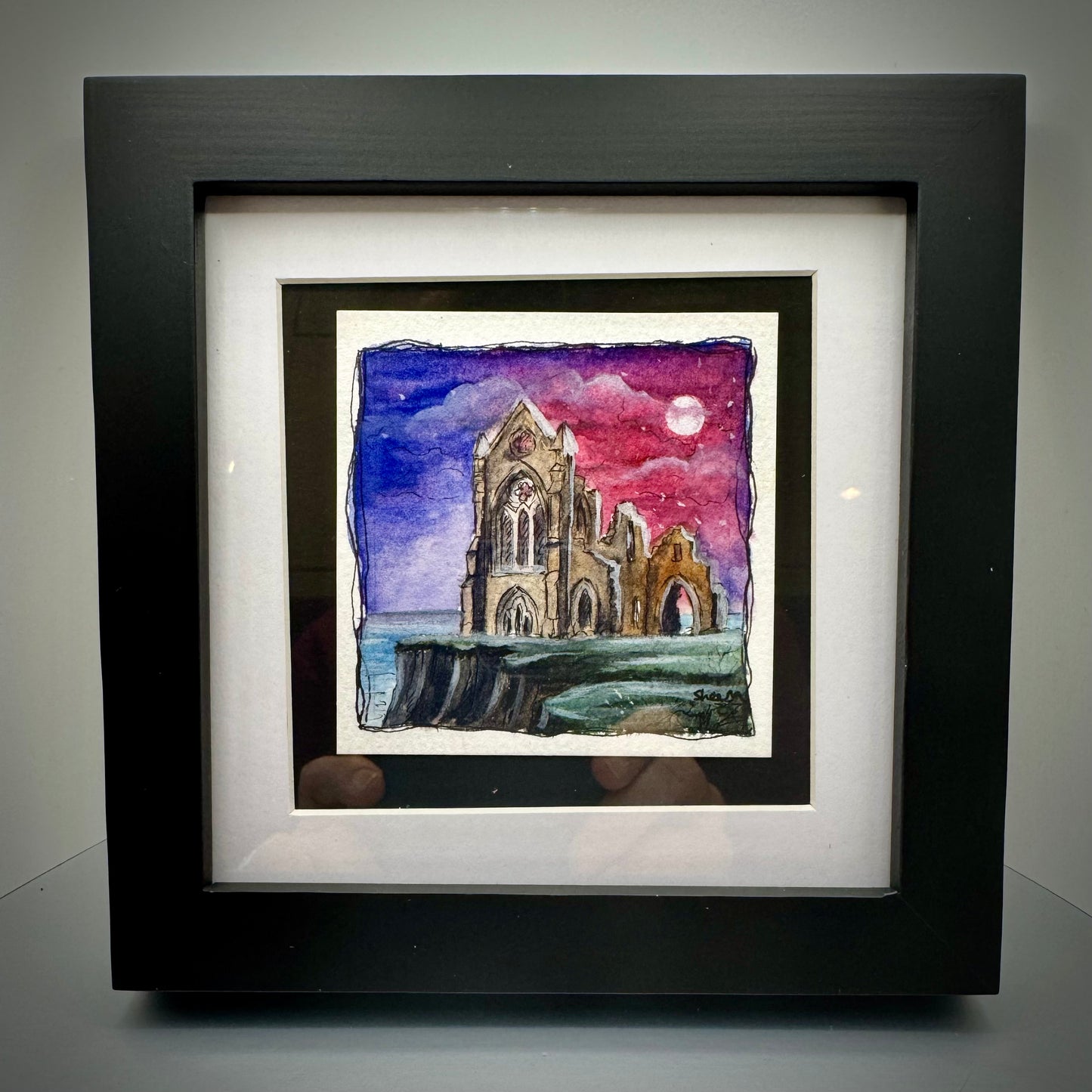 Hand-Painted Mini Masterpiece Originals by Sheena - Dramatic Abbey on Cliff