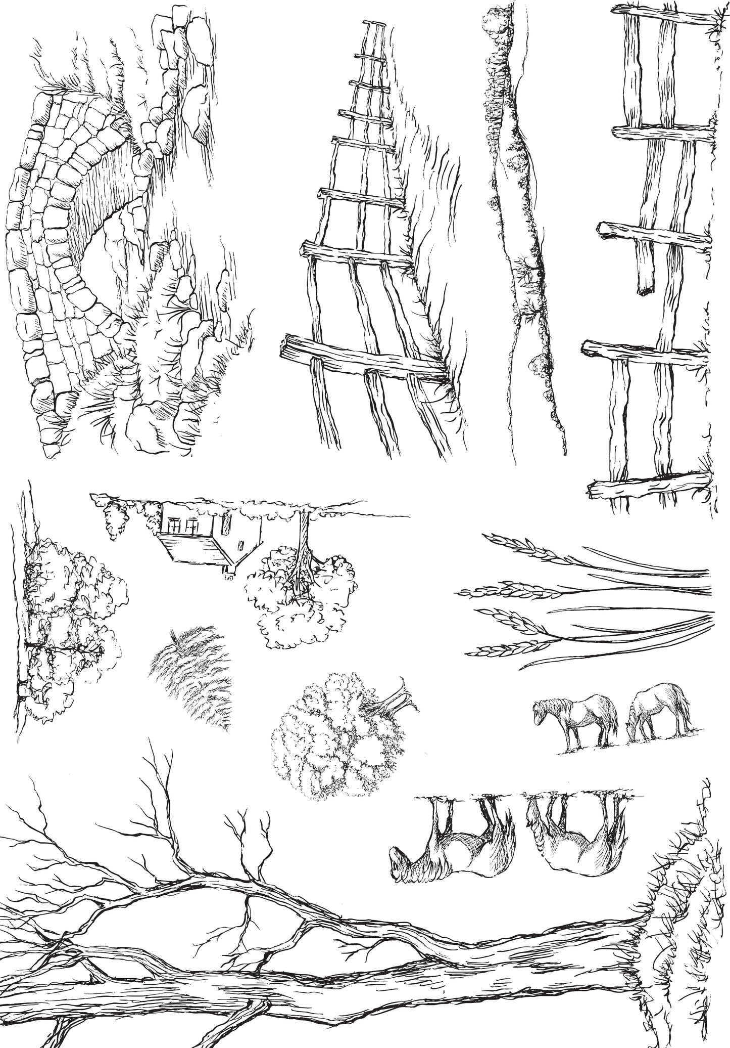 Advance Delivery! Create-A-Scene set of 2 A5 stamp sets with bonus aperture download: Field and Farrow & Trees and Meadows