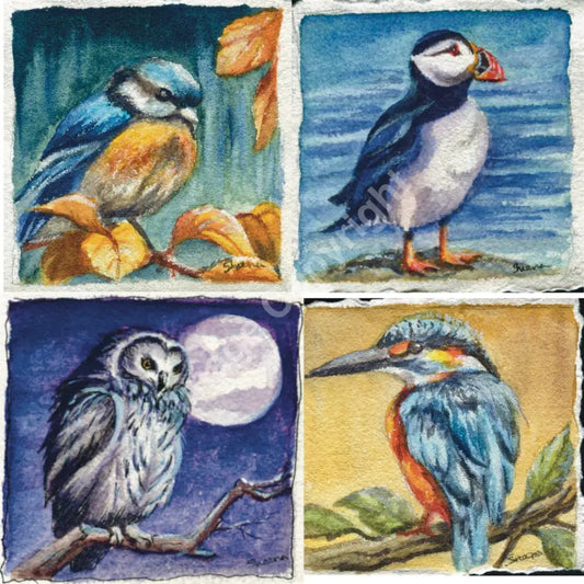 Birds Printed Mini Blueprints Printed Watercolour Card
