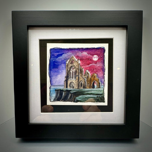 Hand-Painted Mini Masterpiece  Originals by Sheena - Dramatic Abbey on Cliff