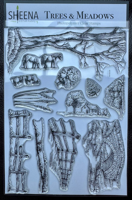 Advance Delivery! Create-A-Scene set of 2 A5 stamp sets with bonus aperture download:  Field and Farrow & Trees and Meadows